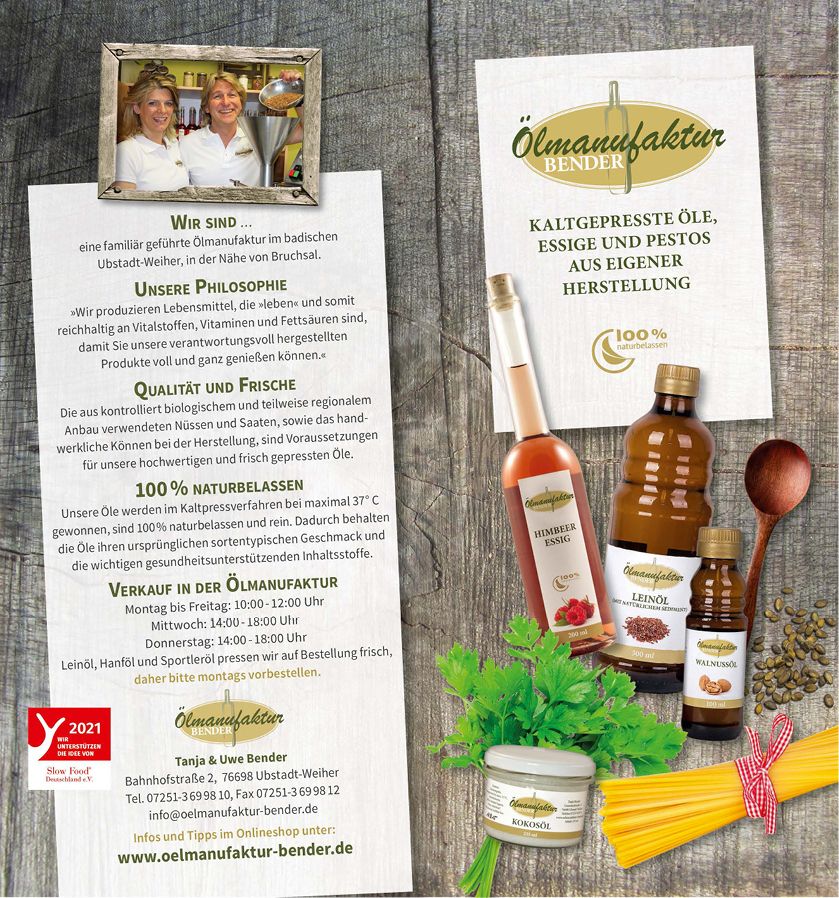 Ölmanufaktur Bender – Ubstadt-Weiher 7 Ölmanufaktur Bender – Ubstadt-Weiher Kaltgepresste Öle